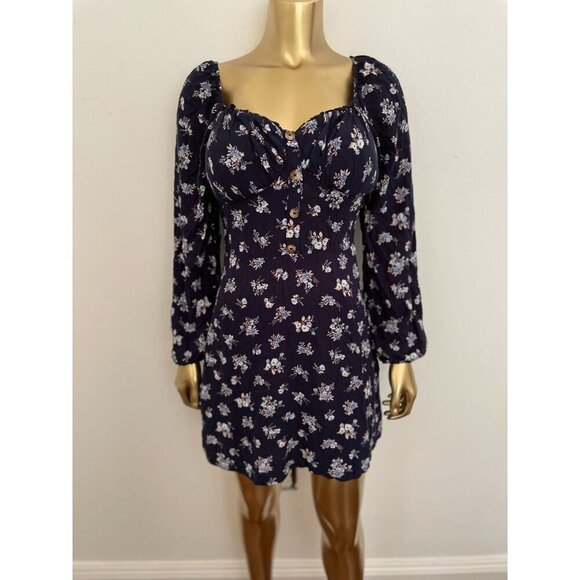 As U Wish Floral Print Long Sleeve Dainty Mini Dress Built-In Bra L Boho Style N - Picture 1 of 12
